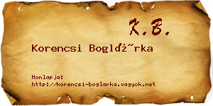 Korencsi Boglárka névjegykártya